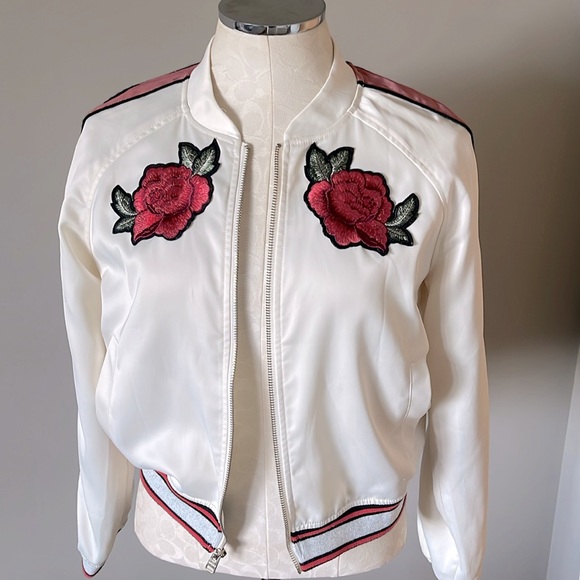 Express Jackets & Blazers - Express Embroidered Sateen bomber jacket